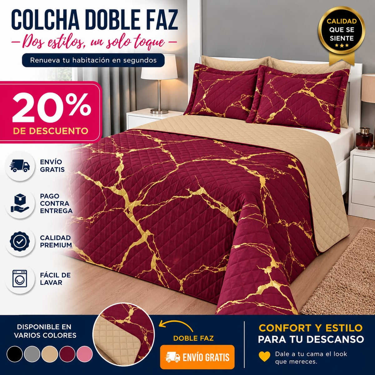 OFERTA EN COLCHA PREMIUM GOLD 20% DE DESCUENDO DE LANZAMIENTO