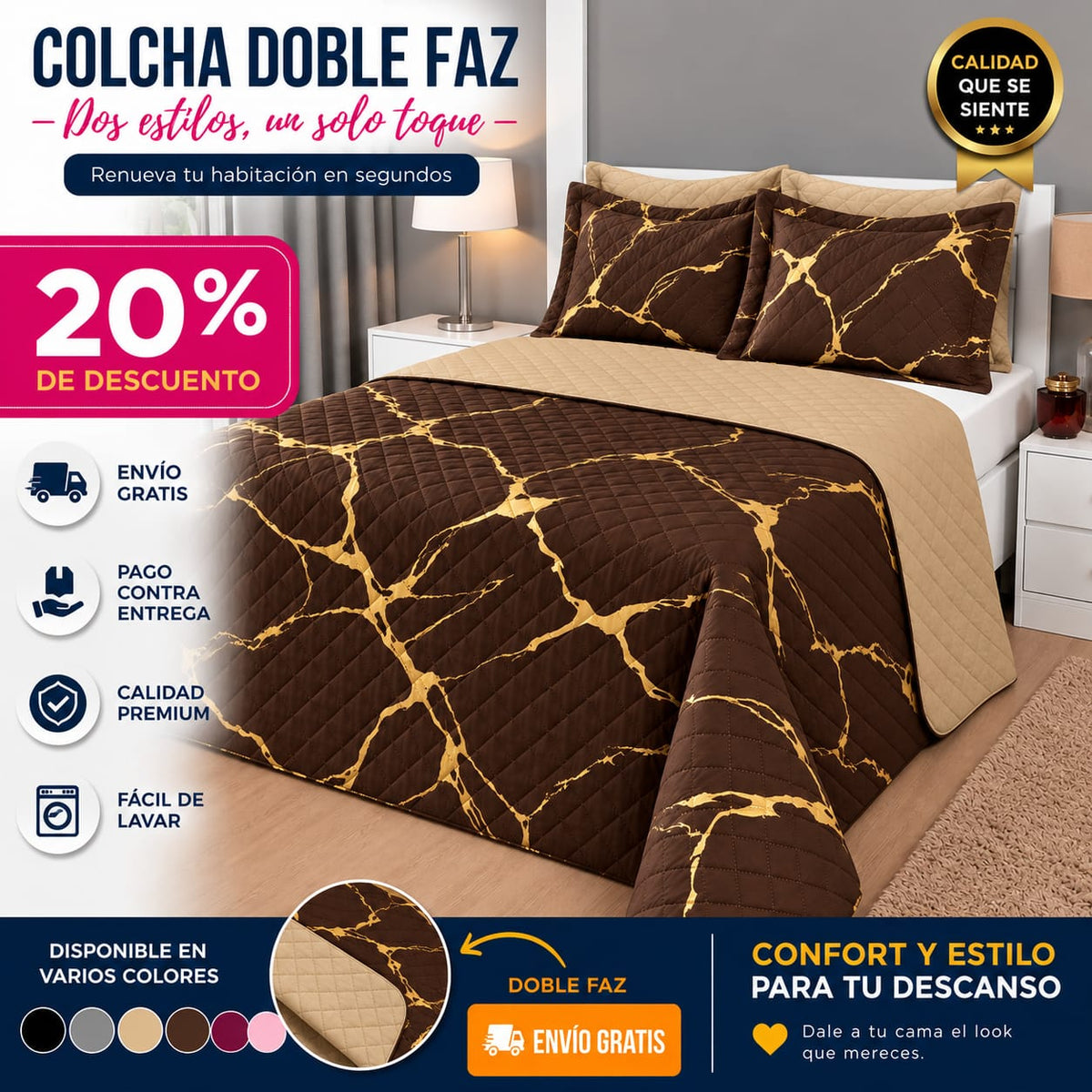OFERTA EN COLCHA PREMIUM GOLD 20% DE DESCUENDO DE LANZAMIENTO