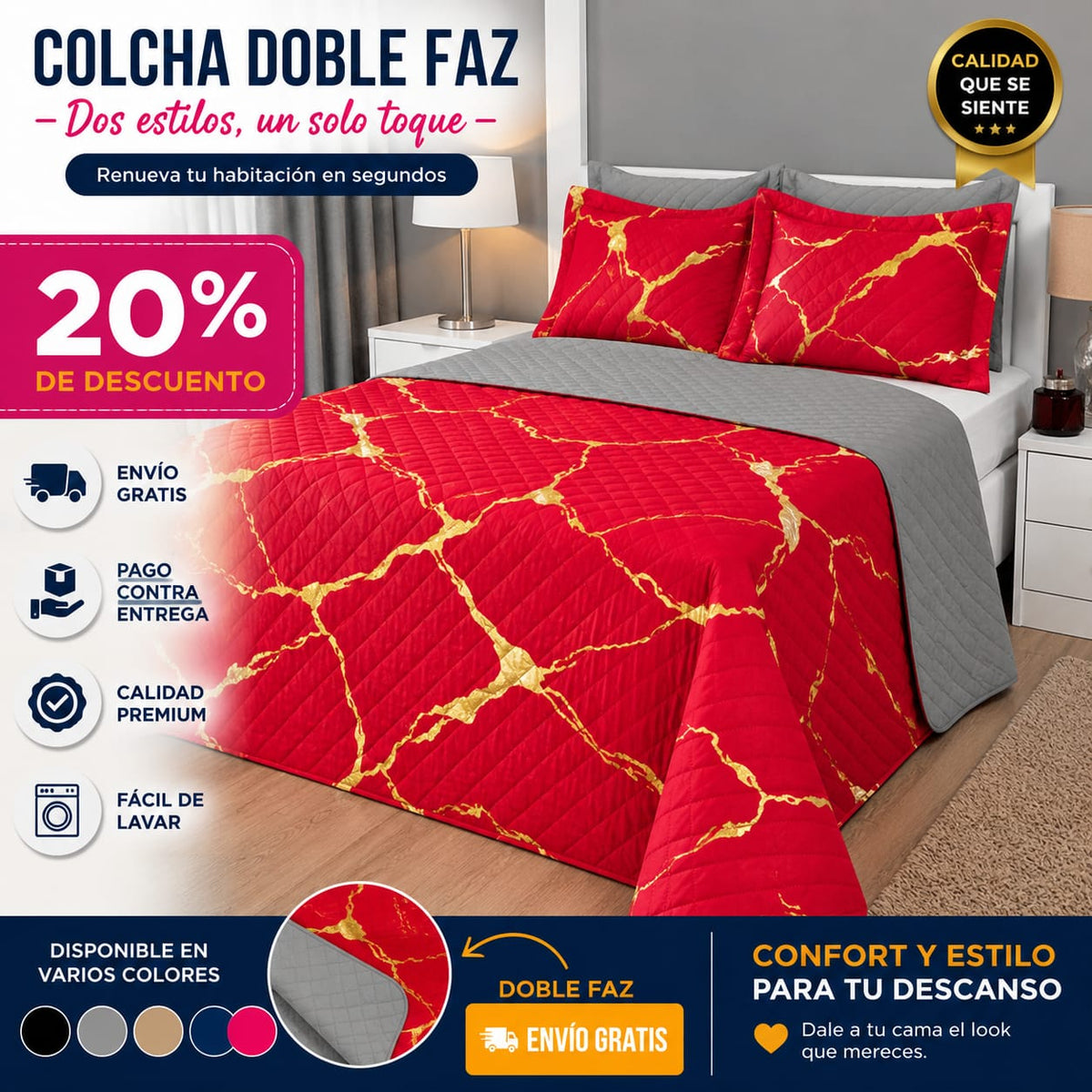 OFERTA EN COLCHA PREMIUM GOLD 20% DE DESCUENDO DE LANZAMIENTO