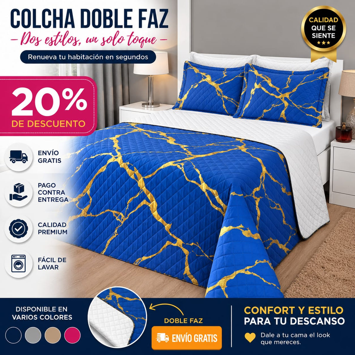 OFERTA EN COLCHA PREMIUM GOLD 20% DE DESCUENDO DE LANZAMIENTO