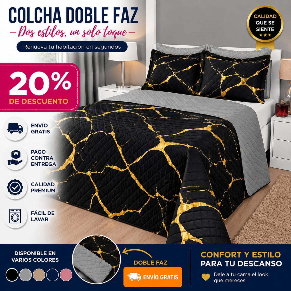 OFERTA EN COLCHA PREMIUM GOLD 20% DE DESCUENDO DE LANZAMIENTO