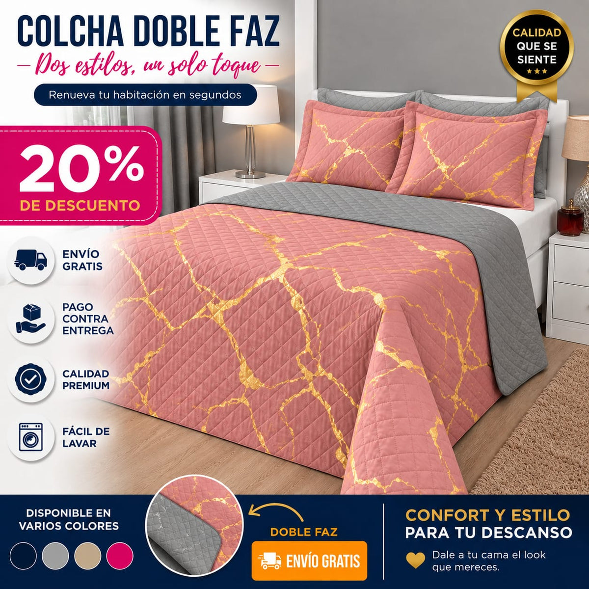 OFERTA EN COLCHA PREMIUM GOLD 20% DE DESCUENDO DE LANZAMIENTO