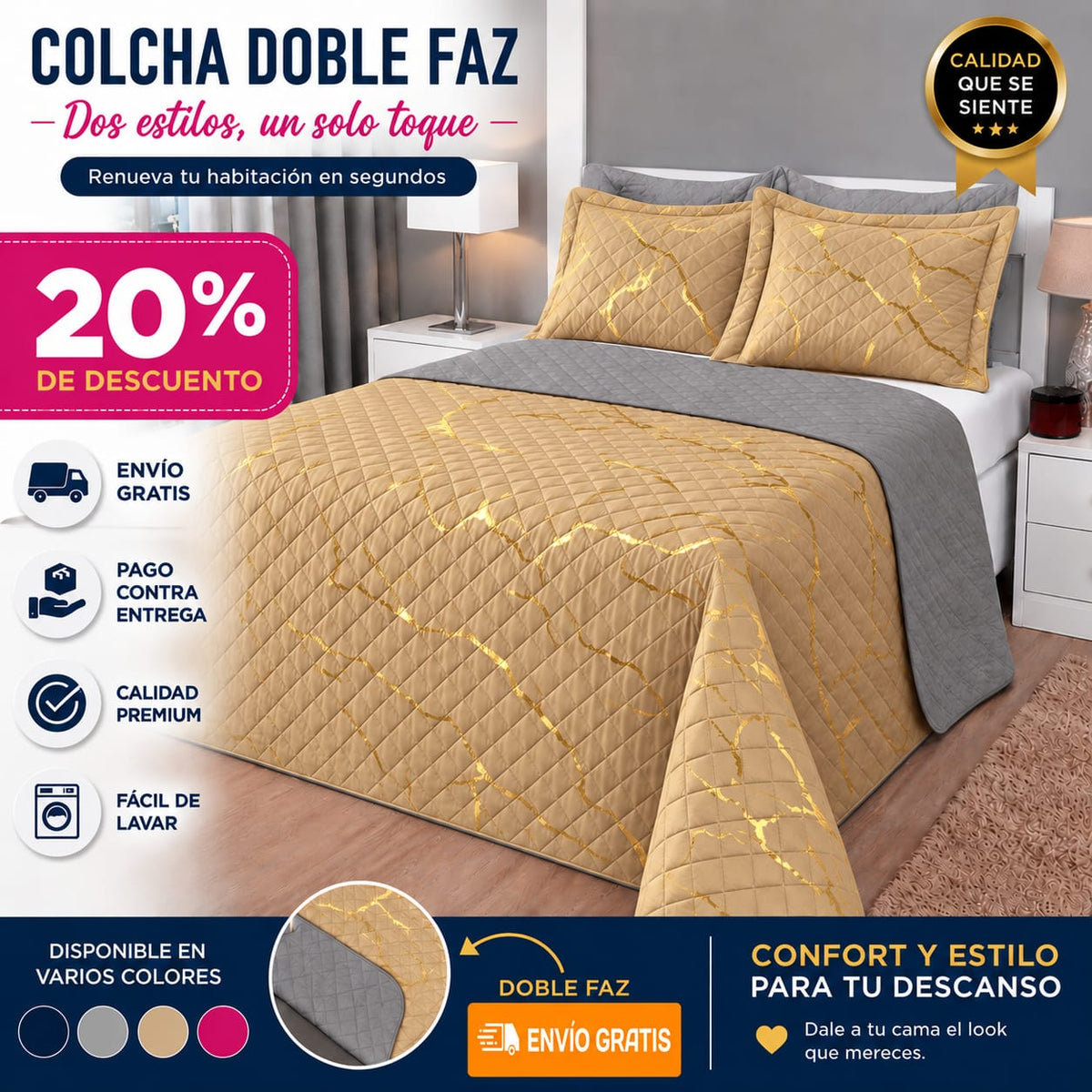 OFERTA EN COLCHA PREMIUM GOLD 20% DE DESCUENDO DE LANZAMIENTO