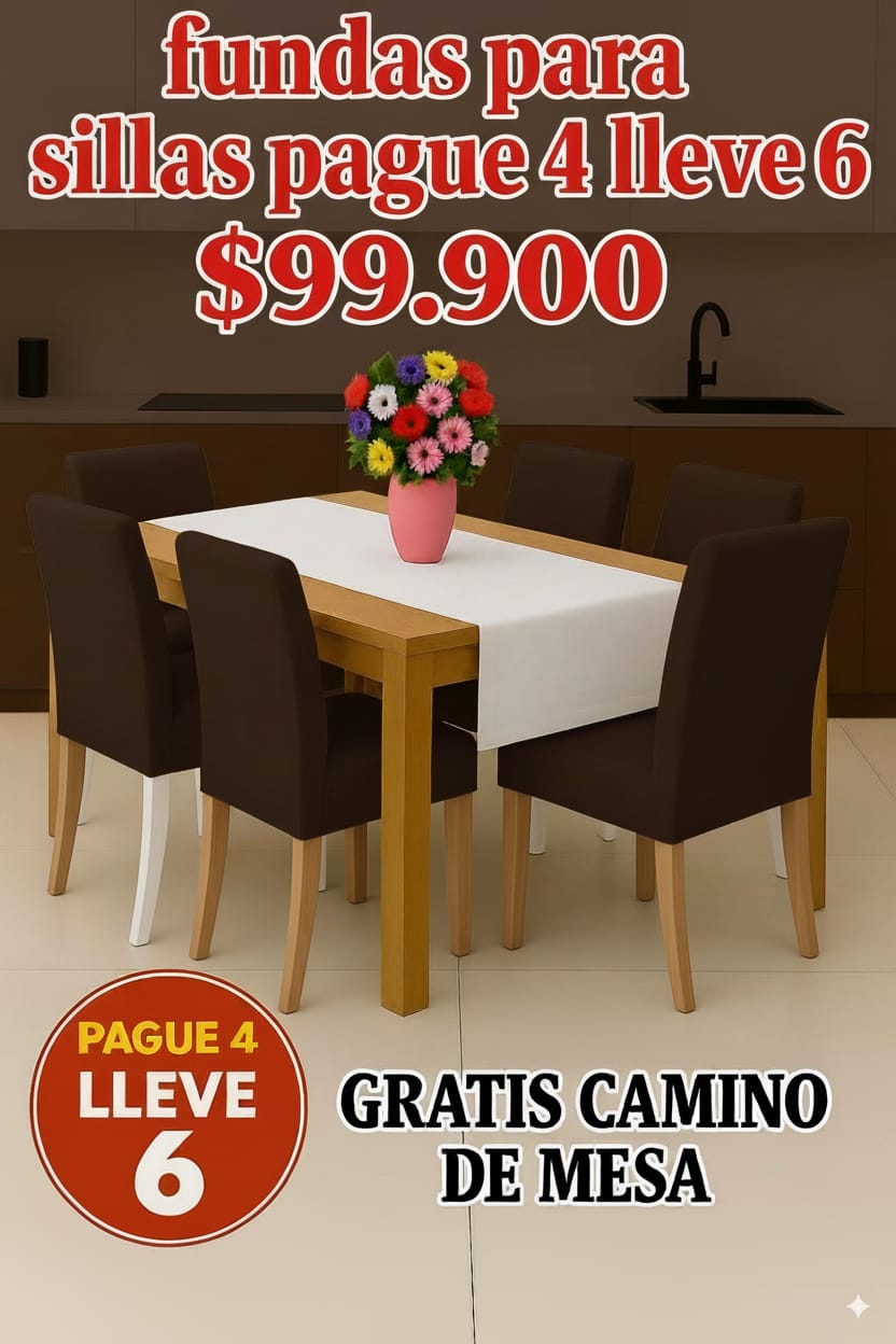 OFERTA EN FUNDAS PARA SILLAS DEL COMEDOR PAGUE 4 LLEVE 6 + CAMINO DE MESA 5/5⭐️⭐️⭐️⭐️⭐️