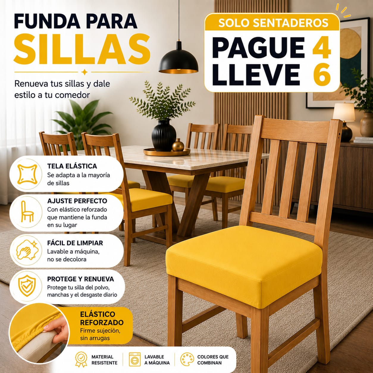 PROMOCION EN FUNDAS PARA SILLAS DE COMEDOR SIN ESPALDAR 5/5⭐️⭐️⭐️⭐️⭐️