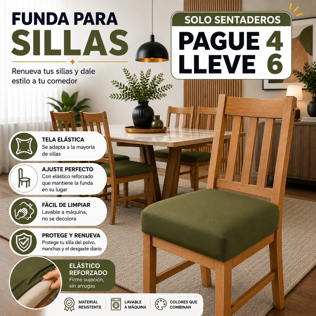 PROMOCION EN FUNDAS PARA SILLAS DE COMEDOR SIN ESPALDAR 5/5⭐️⭐️⭐️⭐️⭐️