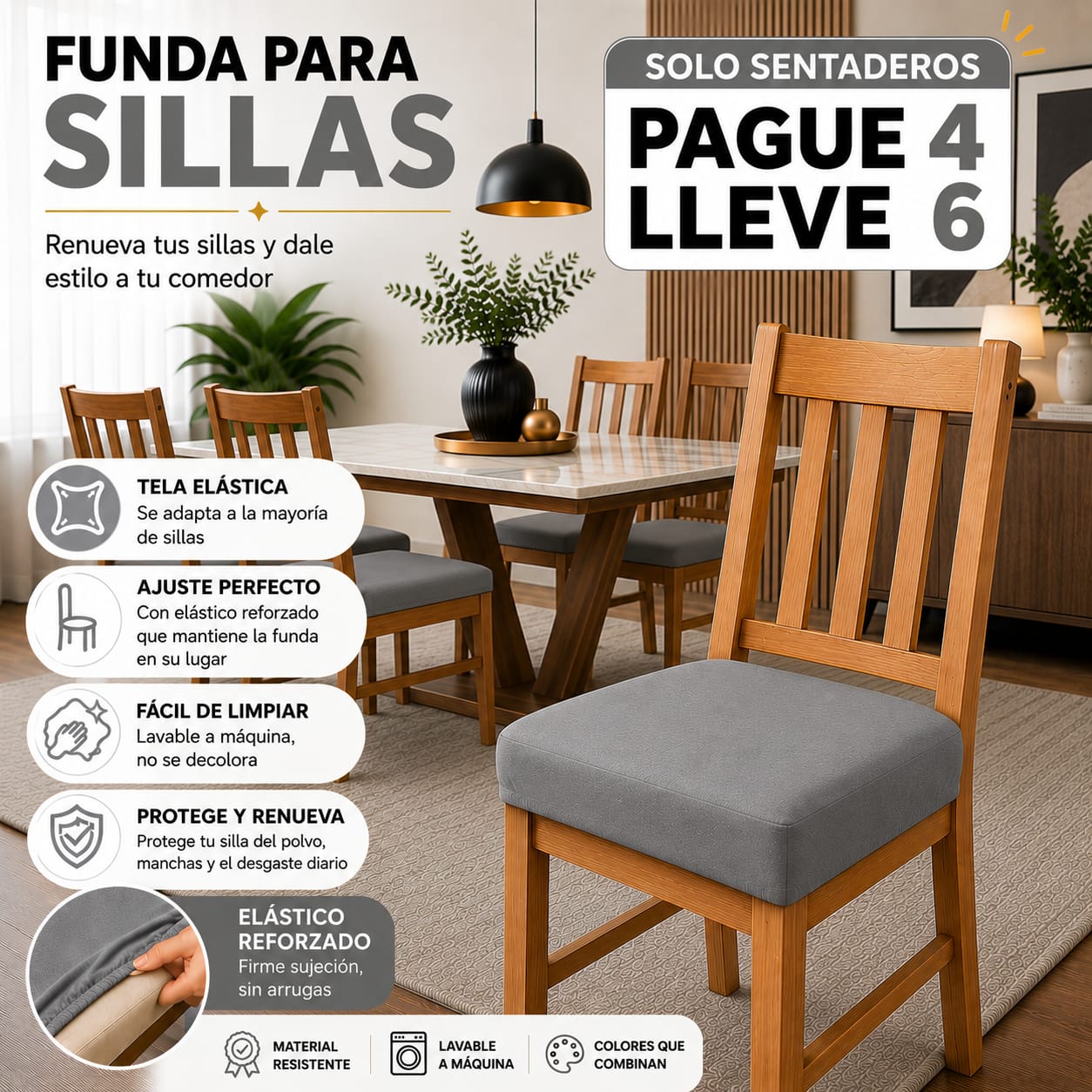 PROMOCION EN FUNDAS PARA SILLAS DE COMEDOR SIN ESPALDAR 5/5⭐️⭐️⭐️⭐️⭐️