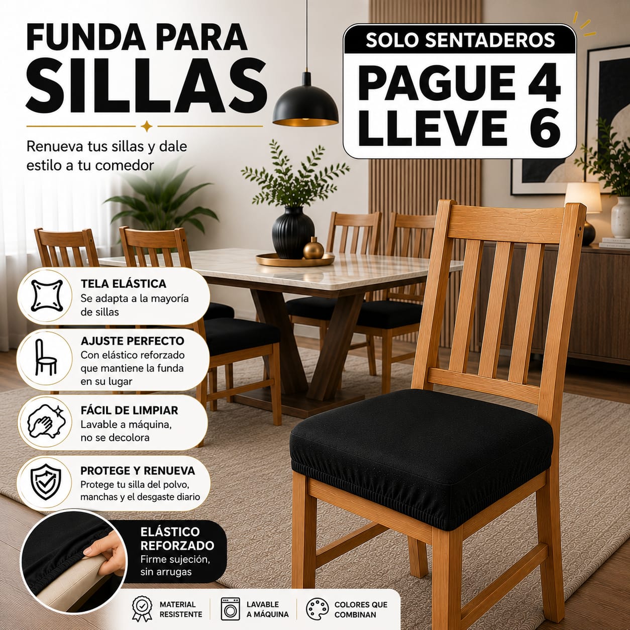 PROMOCION EN FUNDAS PARA SILLAS DE COMEDOR SIN ESPALDAR 5/5⭐️⭐️⭐️⭐️⭐️