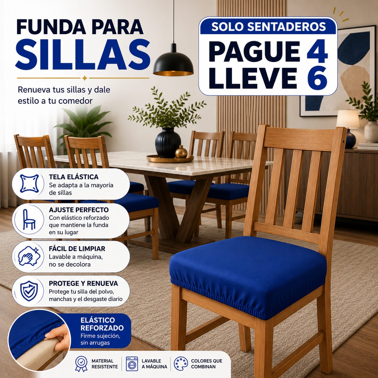 PROMOCION EN FUNDAS PARA SILLAS DE COMEDOR SIN ESPALDAR 5/5⭐️⭐️⭐️⭐️⭐️