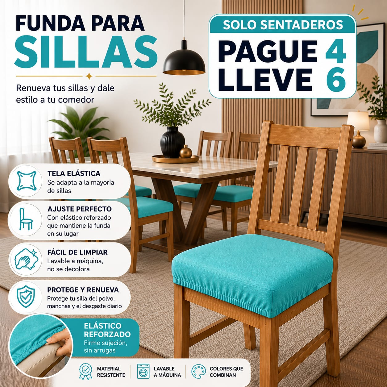 PROMOCION EN FUNDAS PARA SILLAS DE COMEDOR SIN ESPALDAR 5/5⭐️⭐️⭐️⭐️⭐️