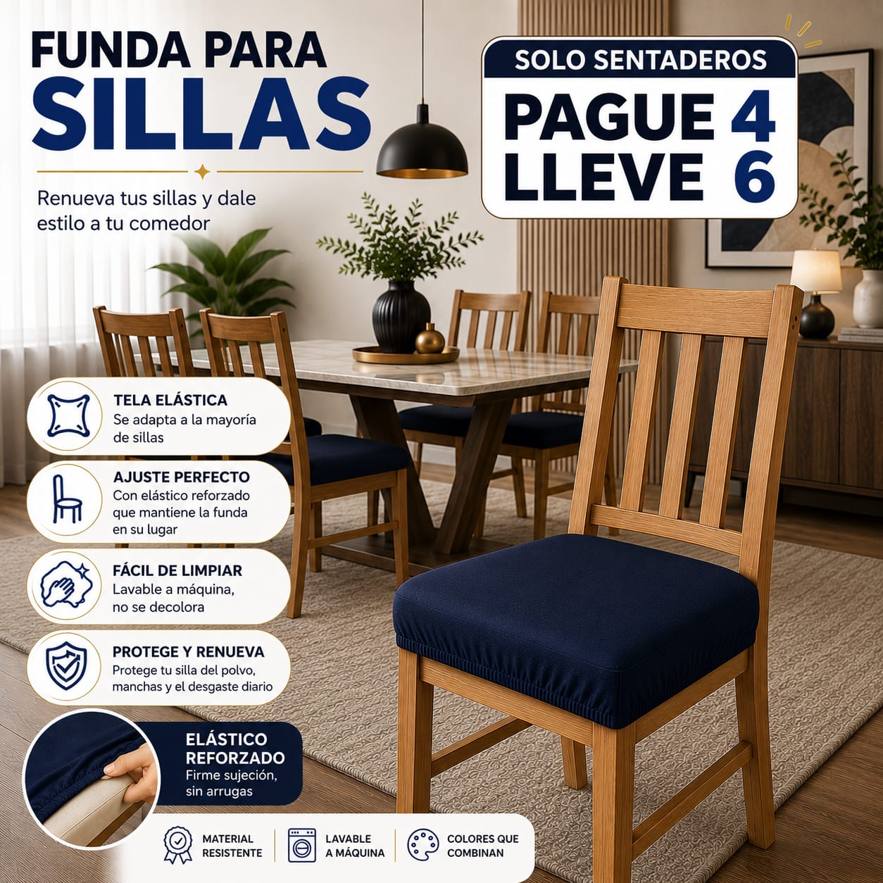 PROMOCION EN FUNDAS PARA SILLAS DE COMEDOR SIN ESPALDAR 5/5⭐️⭐️⭐️⭐️⭐️