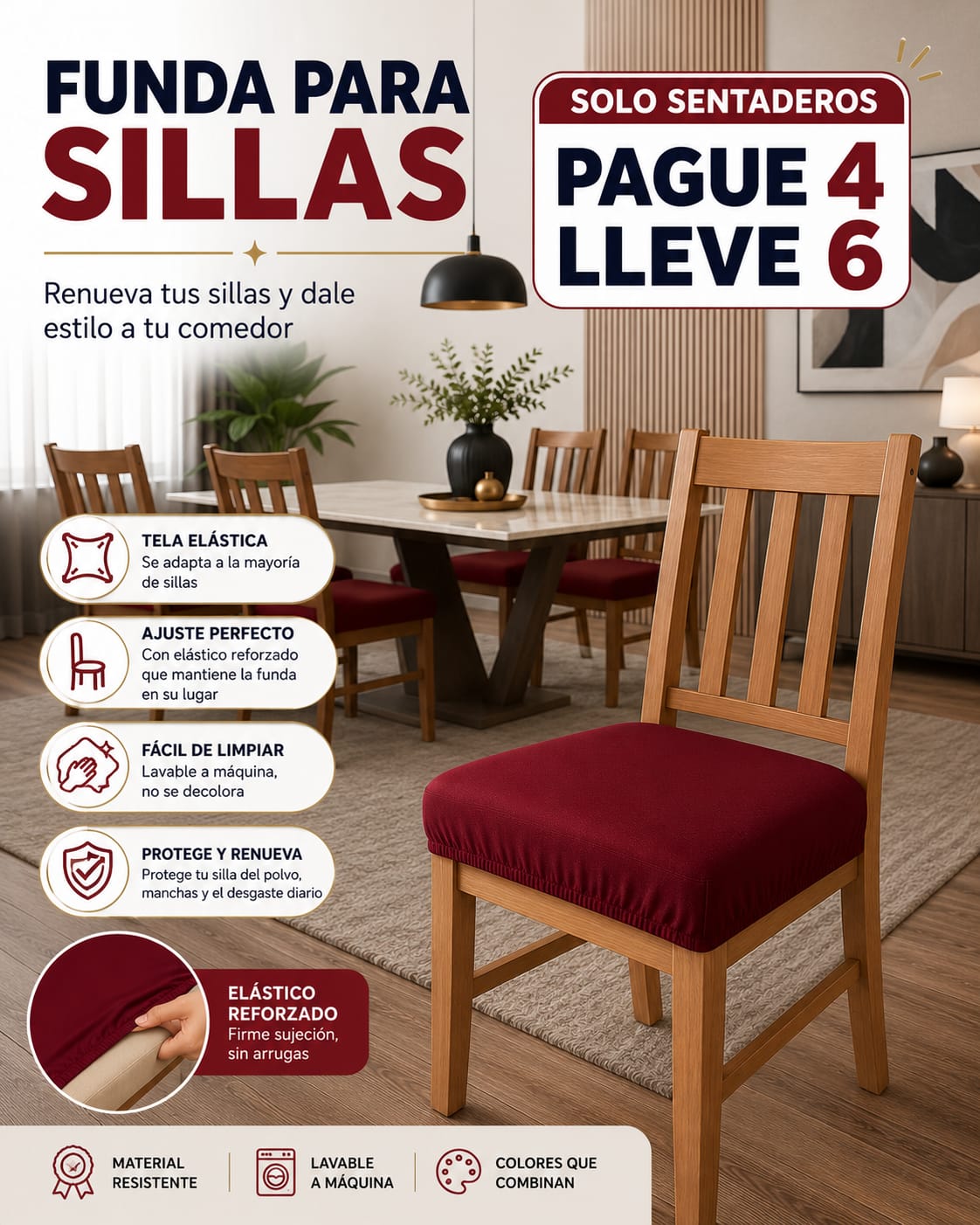 PROMOCION EN FUNDAS PARA SILLAS DE COMEDOR SIN ESPALDAR 5/5⭐️⭐️⭐️⭐️⭐️