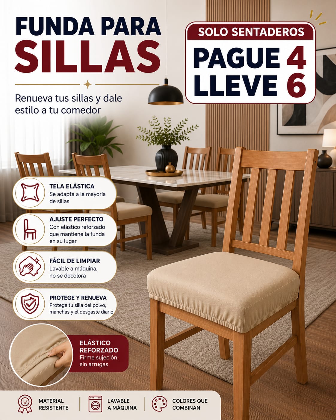 PROMOCION EN FUNDAS PARA SILLAS DE COMEDOR SIN ESPALDAR 5/5⭐️⭐️⭐️⭐️⭐️