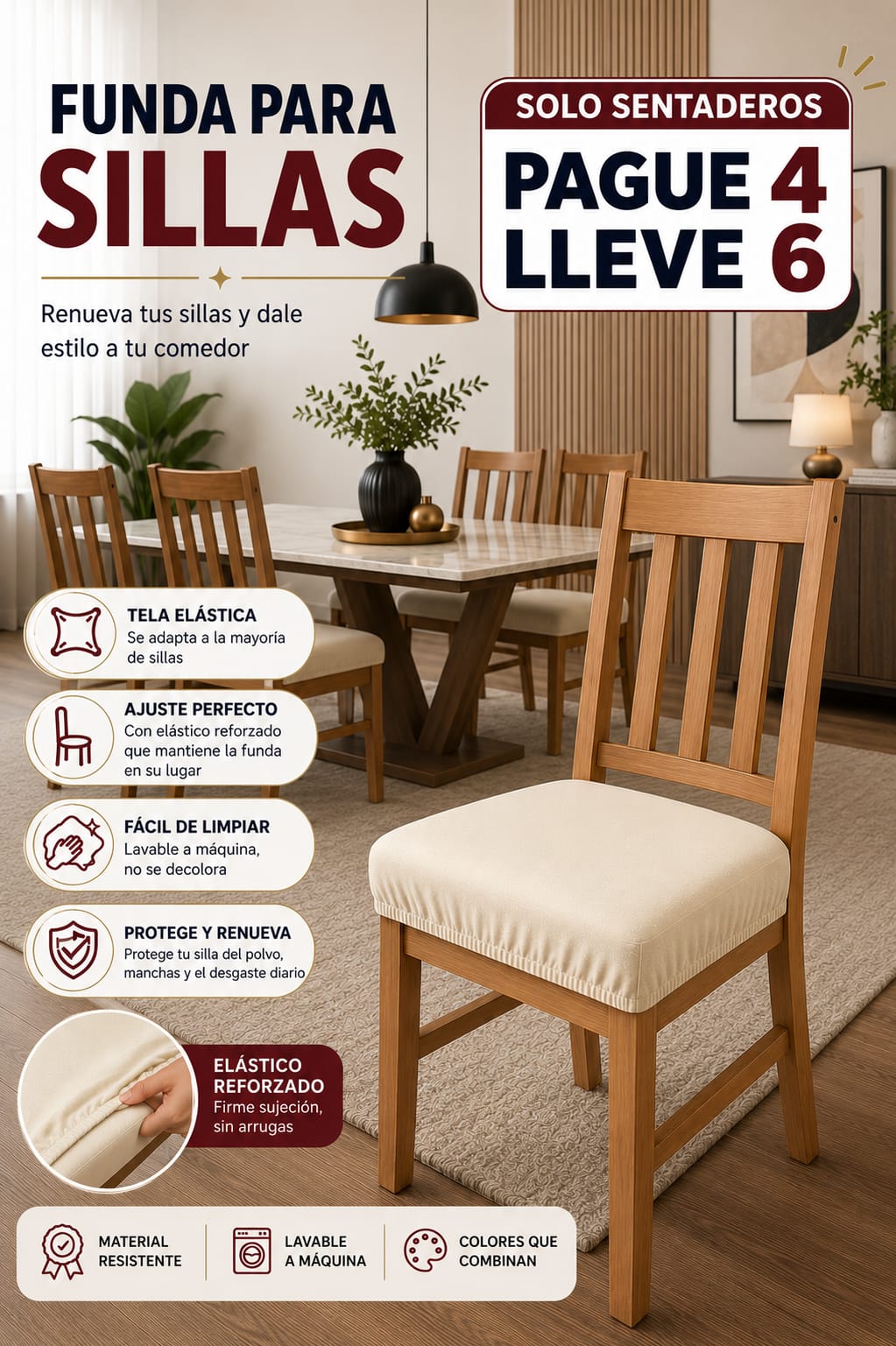 PROMOCION EN FUNDAS PARA SILLAS DE COMEDOR SIN ESPALDAR 5/5⭐️⭐️⭐️⭐️⭐️
