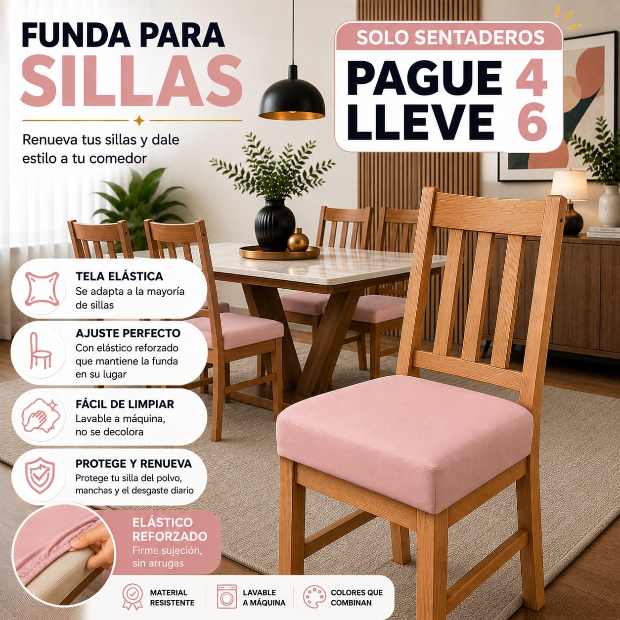 PROMOCION EN FUNDAS PARA SILLAS DE COMEDOR SIN ESPALDAR 5/5⭐️⭐️⭐️⭐️⭐️