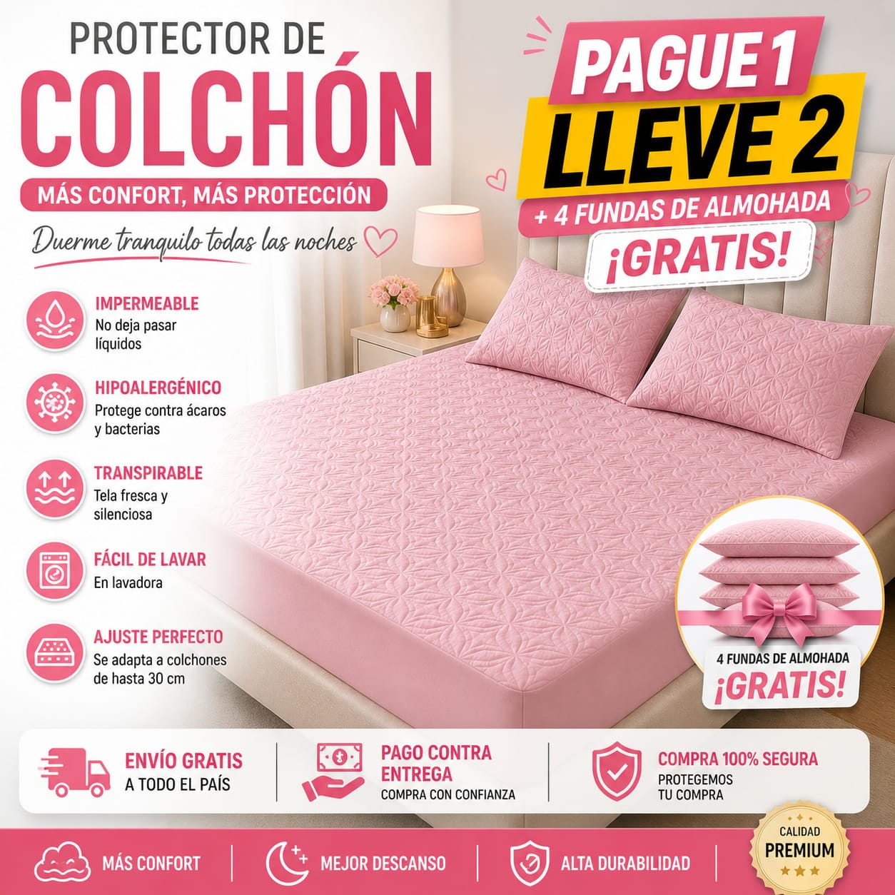 OFERTA EN CUBRE COLCHON PAGUE 1 LLEVE 2 +4 FUNDAS DE ALMOHADA⭐⭐⭐⭐⭐5/5