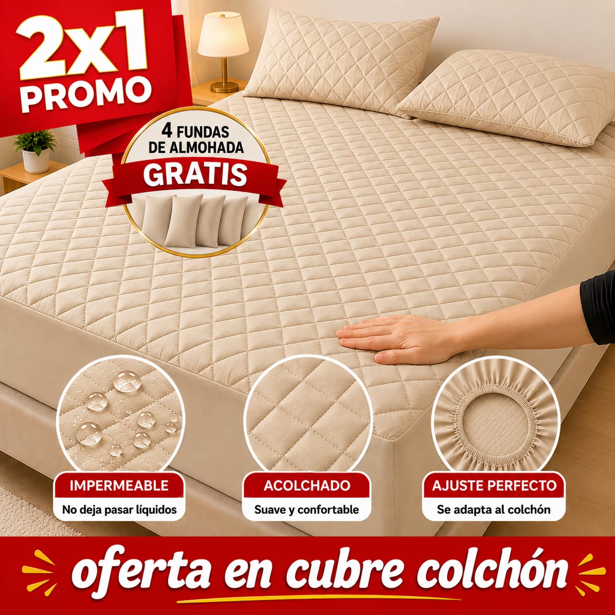 OFERTA EN CUBRE COLCHON PAGUE 1 LLEVE 2 +4 FUNDAS DE ALMOHADA⭐⭐⭐⭐⭐5/5
