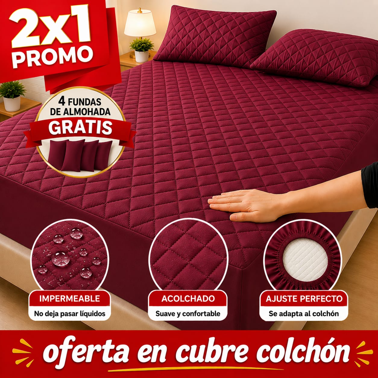 OFERTA EN CUBRE COLCHON PAGUE 1 LLEVE 2 +4 FUNDAS DE ALMOHADA⭐⭐⭐⭐⭐5/5